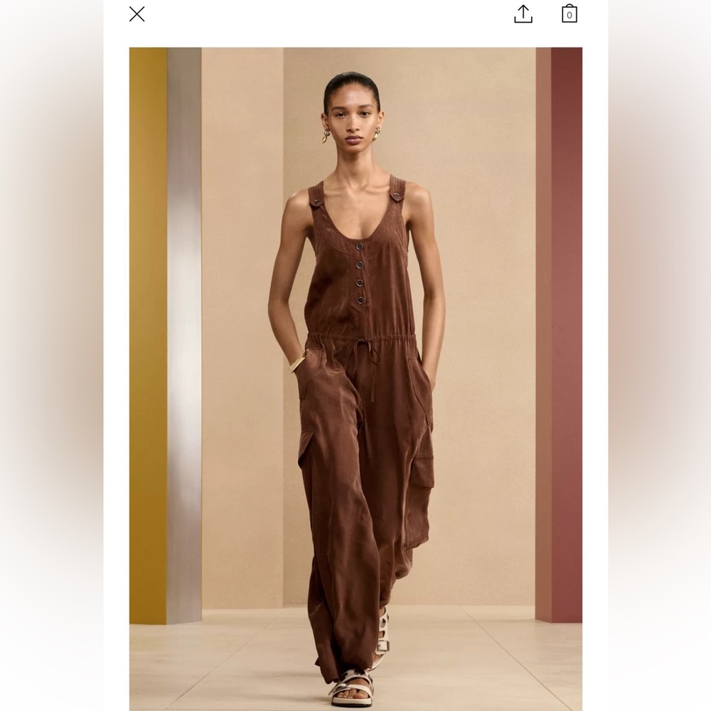 NWT XS Zara brown utility jumpsuit sleeveless brown